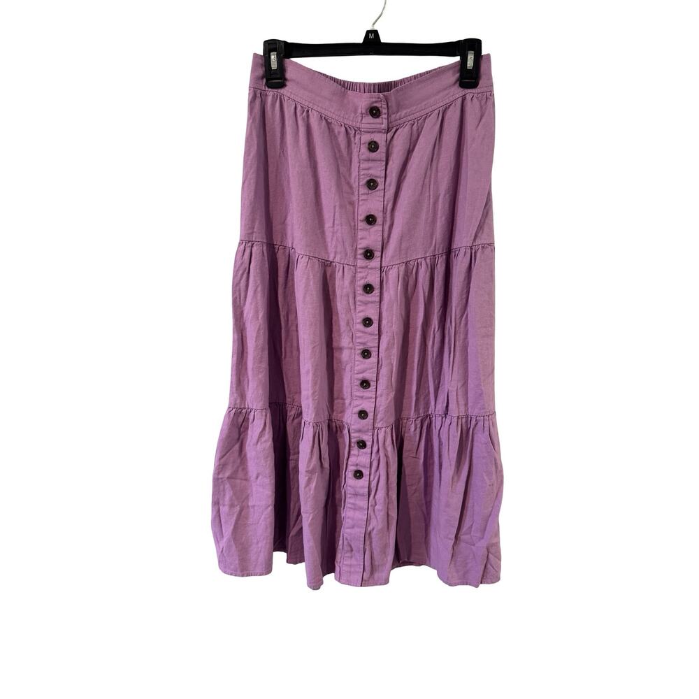 Banana Republic Linen Blend Tiered Midi Skirt Purple Size Small Button Front